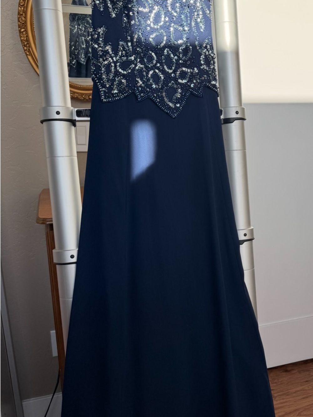 Navy Beaded Evening Gown